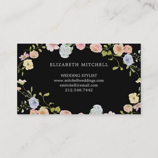 Spring Garden Bloemen op zwart | Monogram Visitekaartje (Achterkant)