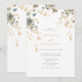 Spring Garden Boho Wildflowers Beige Blue Wedding Kaart (Voorkant / Achterkant)