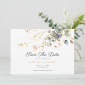Spring Garden Boho Wildflowers Beige Blue Wedding Save The Date (Staand voorkant)