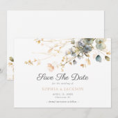 Spring Garden Boho Wildflowers Beige Blue Wedding Save The Date (Voorkant / Achterkant)