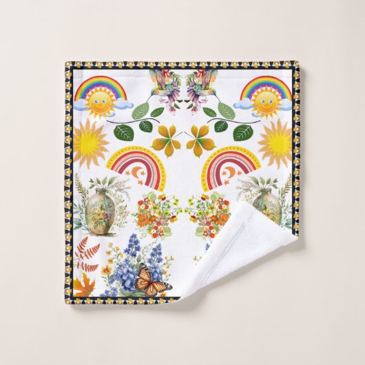 Spring Garden Butterfly Rainbow Sunshine groen Bad Handdoek (Wasdoekje)