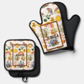 Spring Garden Butterfly Rainbow Sunshine groen Ovenwant & Pannenlap Set (Voorkant / Achterkant)