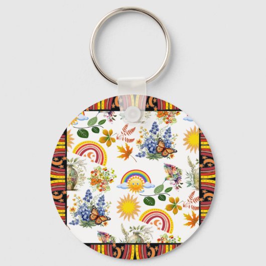 Spring Garden Butterfly Rainbow Sunshine groen Sleutelhanger (Voorkant)