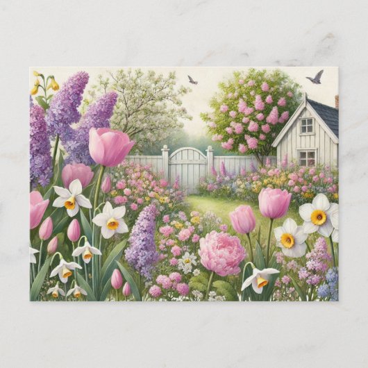 Spring Garden en Country Cottage Floral Briefkaart (Voorkant)