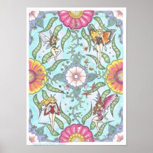 Spring Garden Fairy Bug Fantasy Art Mandala Poster