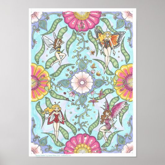 Spring Garden Fairy Bug Fantasy Art Mandala Poster (Voorkant)
