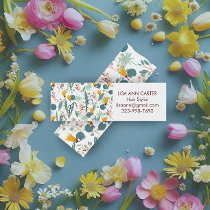 Spring Garden Floral Botanical Pattern White Mini Visitekaartje