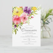 Spring Garden Floral eerste communie uitnodiging (Staand voorkant)