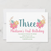Spring Garden Floral Pink Partij 3e verjaardag Kaart (Voorkant)