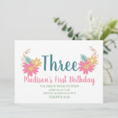 Spring Garden Floral Pink Partij 3e verjaardag Kaart (Staand voorkant)
