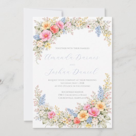 Spring Garden Floral Wedding Invitation Kaart (Voorkant)