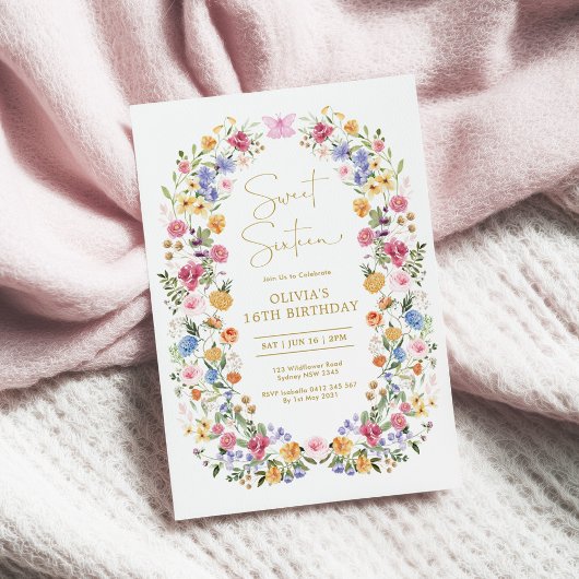 Spring Garden Flower Wreath Sweet 16 Birthday Kaart