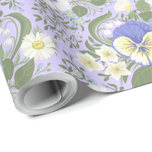 Spring Garden flowers on lavender Cadeaupapier (Rol Hoek)