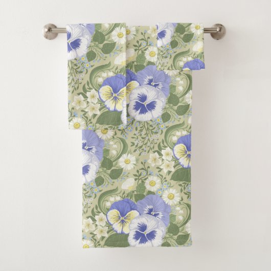 Spring Garden flowers on sage Bad Handdoek (Insitu)
