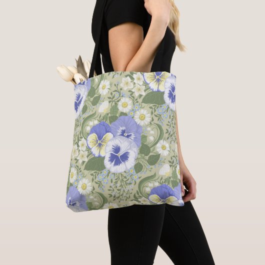 Spring Garden flowers on sage Tote Bag (Dichtbij)