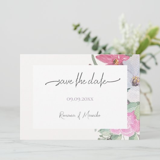 Spring Garden Flowers Waterverf Art Save The Date (Staand voorkant)