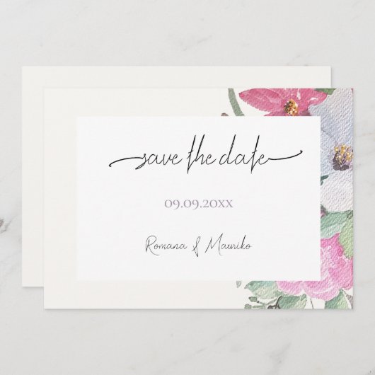 Spring Garden Flowers Waterverf Art Save The Date (Voorkant / Achterkant)