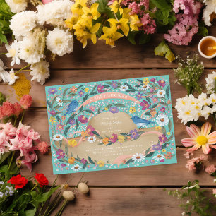 Spring Garden Flowers Zon Pet Blauw Baby shower Kaart