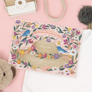 Spring Garden Flowers Zon Pet Roze Baby shower Kaart