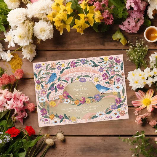 Spring Garden Flowers Zon Pet Roze Baby shower Kaart