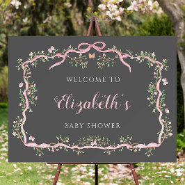 Spring Garden Grey & Pink Baby shower Welkom Poster