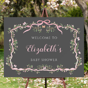 Spring Garden Grey & Pink Baby shower Welkom Poster