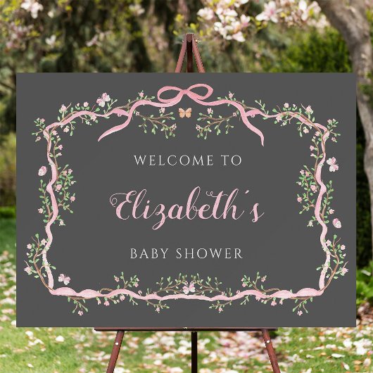 Spring Garden Grey & Pink Baby shower Welkom Poster