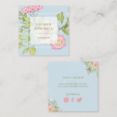 Spring Garden in Blue | Sociale media van Floral Vierkante Visitekaartje (Voorkant / Achterkant)
