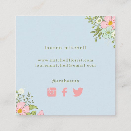 Spring Garden in Blue | Sociale media van Floral Vierkante Visitekaartje (Achterkant)