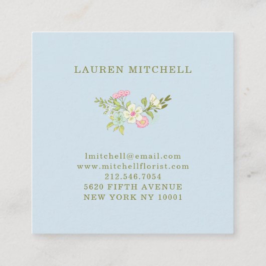 Spring Garden in Blue | Trendy Floral Vierkante Visitekaartje (Achterkant)