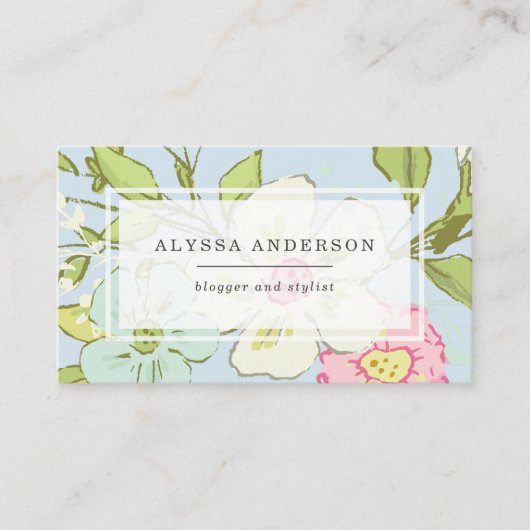 Spring Garden in Blue | Trendy Floral Visitekaartje (Voorkant)