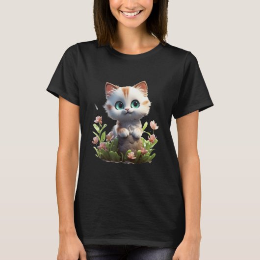 Spring Garden Kitten Flower Cat Girl Floral Blosso T-shirt (Voorkant)