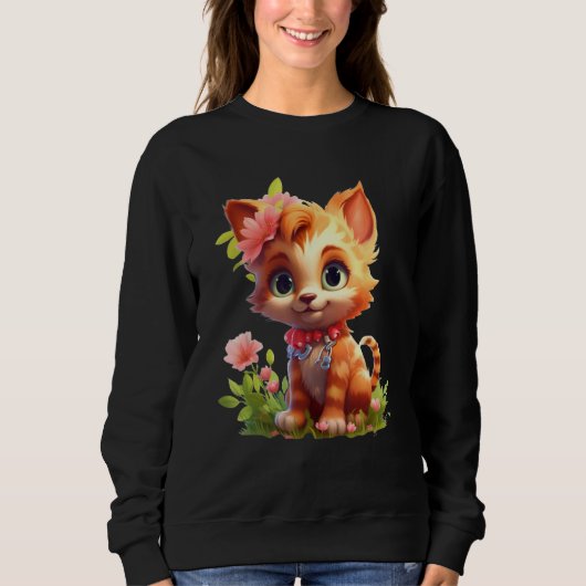 Spring Garden Kitten Flower Cat Girl Floral Blosso Trui (Voorkant)