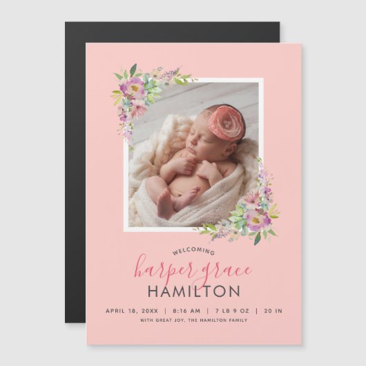 Spring Garden Magnetische foto geboorte aankondigi (Voorkant / Achterkant)