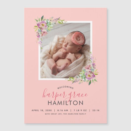 Spring Garden Magnetische foto geboorte aankondigi (Voorkant)