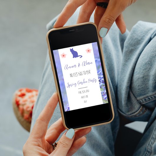 Spring Garden Party Kat Lavendel Aangepaste Uitnod Kaart