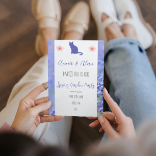 Spring Garden Party Kat Lavendel Aangepaste Uitnod Kaart