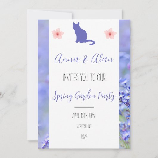 Spring Garden Party Kat Lavendel Aangepaste Uitnod Kaart (Voorkant)