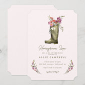 Spring Garden Pink Floral Rain Boot Vrijgezellenfe Kaart (Voorkant / Achterkant)