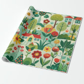 Spring Garden Retro Aangepast patroon Cadeaupapier (Uitgerold)