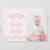 Spring Garden Roze en Groen 1e verjaardag Foto Kaart (Voorkant)