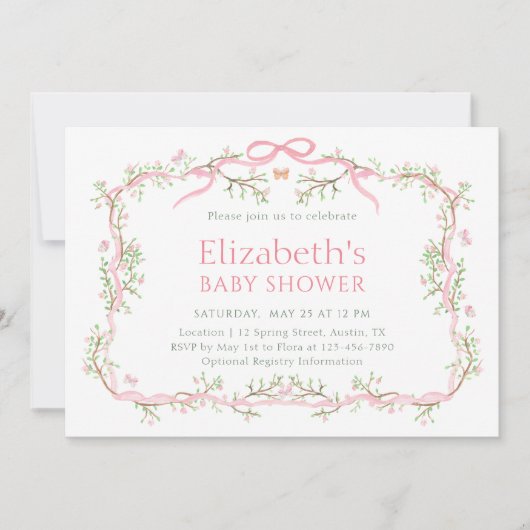 Spring Garden Roze en groen Baby shower Kaart (Voorkant)