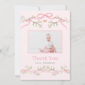 Spring Garden Roze & Groen 1e verjaardag Foto Bedankkaart (Voorkant)