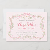 Spring Garden Roze & Groen 1e verjaardagsfeest Kaart (Voorkant)