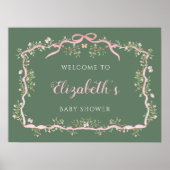 Spring Garden Sage Groen Roze Baby shower Welkom Poster (Voorkant)