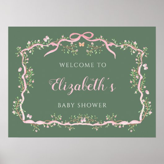 Spring Garden Sage Groen Roze Baby shower Welkom Poster (Voorkant)