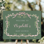 Spring Garden Sage Groen Roze Baby shower Welkom Poster