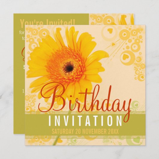 Spring Garden Sunshine Birthday Party Invitation Kaart (Voorkant / Achterkant)
