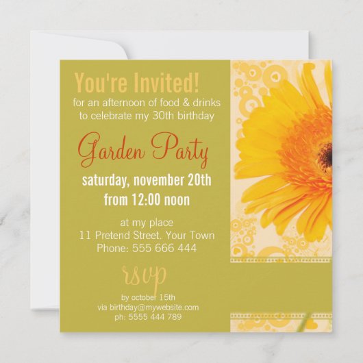 Spring Garden Sunshine Birthday Party Invitation Kaart (Achterkant)