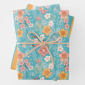 Spring Garden Turquoise Kersenbloesems en Stripe Inpakpapier Vel (In situ)